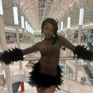 black rhinestone fur dress